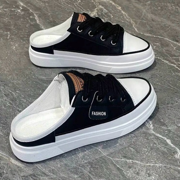 Black & White Fashion Slip-On Sneakers for Women - Picture 2 of 2